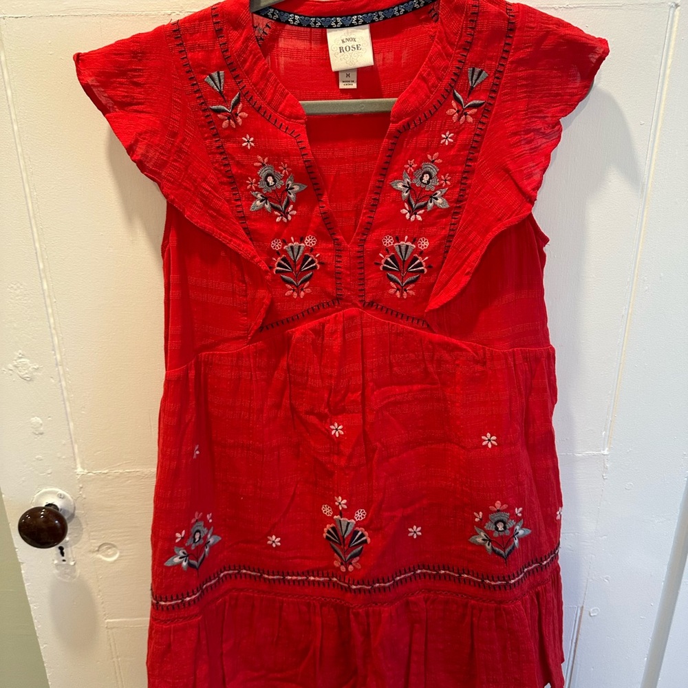 Red Embroidered Sleeveless Dress